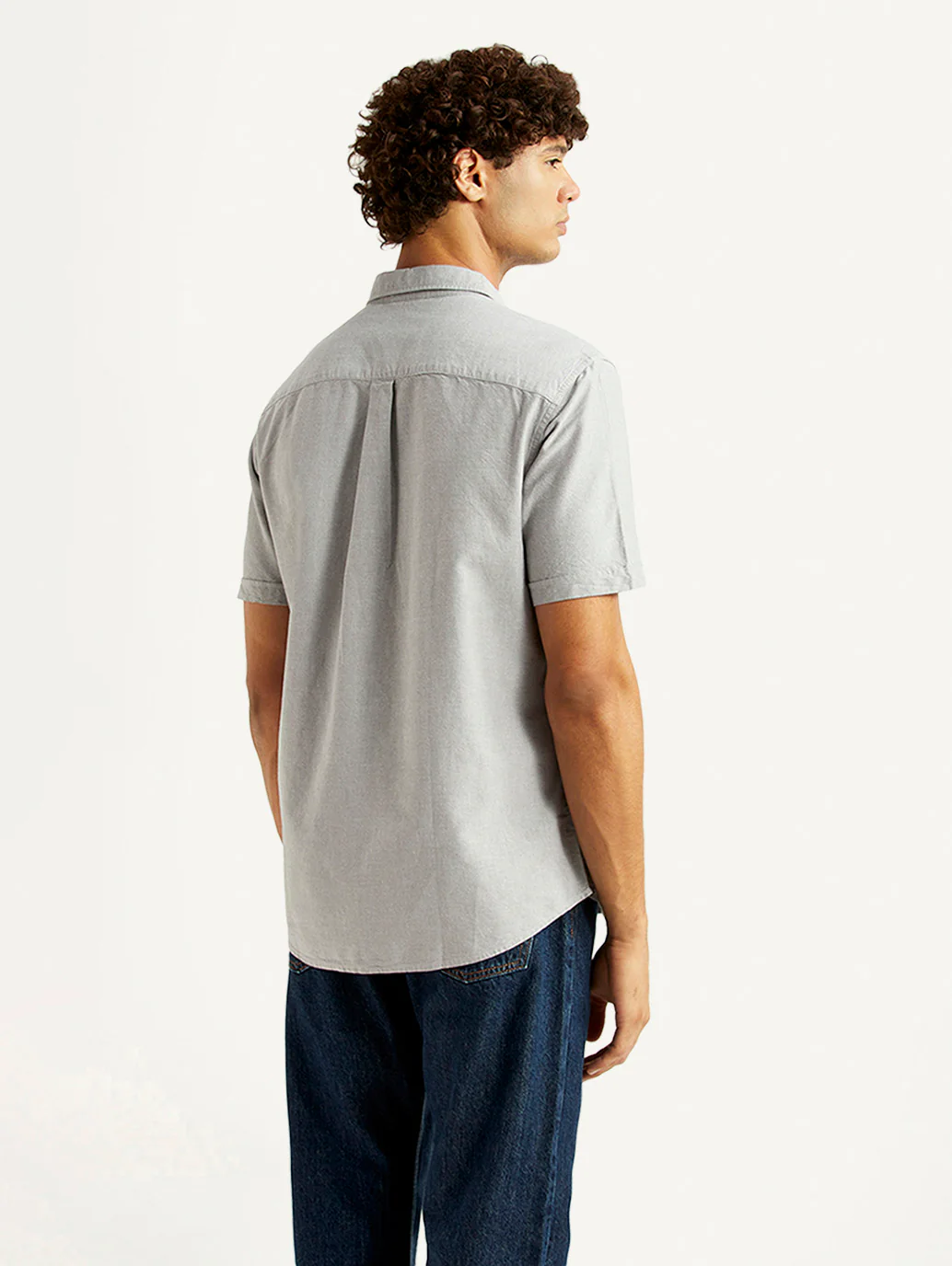 Men's Solid Light Grey Slim Fit Oxford Shirt - Image 3