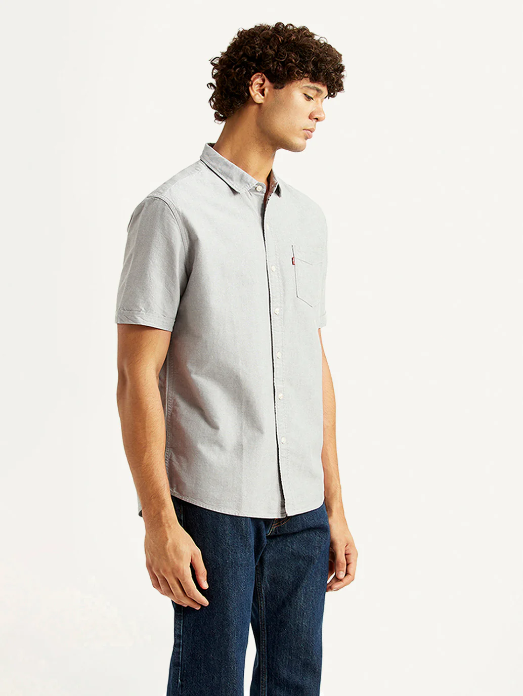 Men's Solid Light Grey Slim Fit Oxford Shirt - Image 5