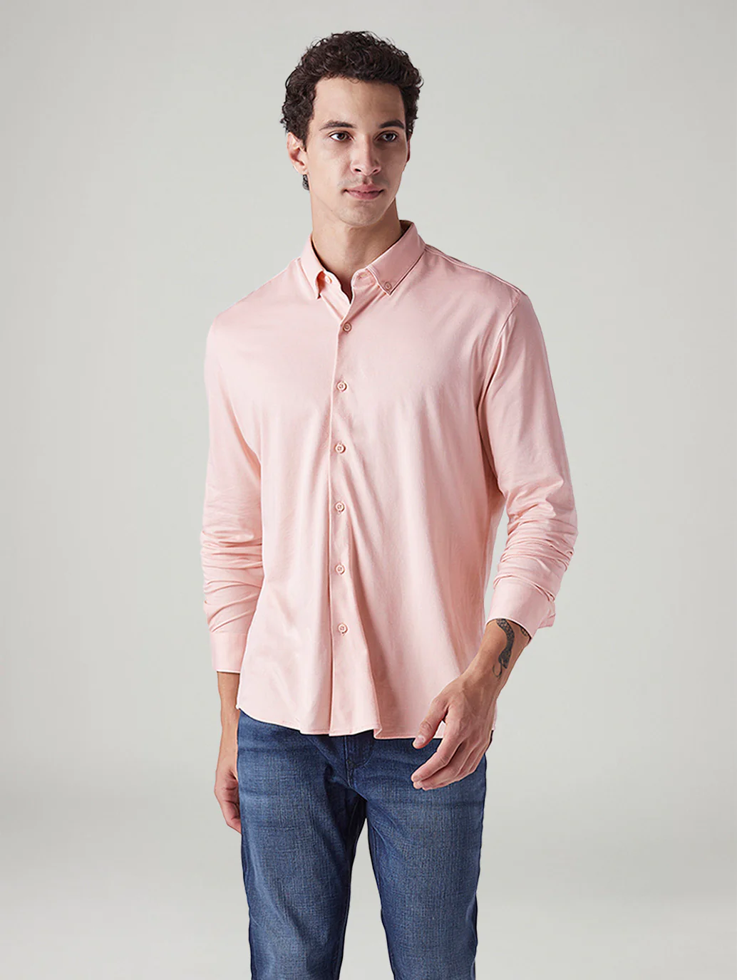 Men's Solid Light Pink Slim Fit Textured Shirt - Image 2