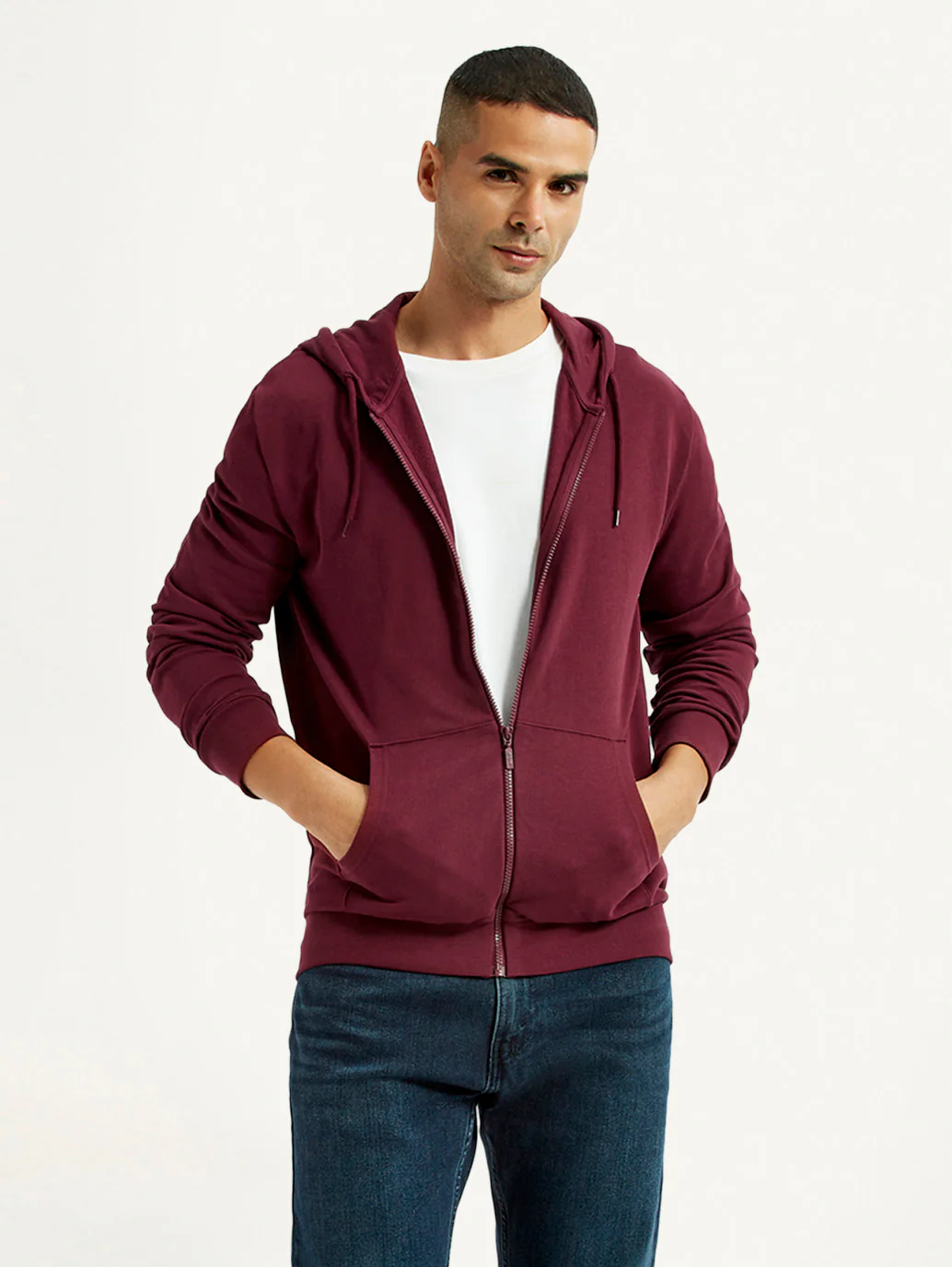 Men's Solid Maroon Hooded Sweatshirt