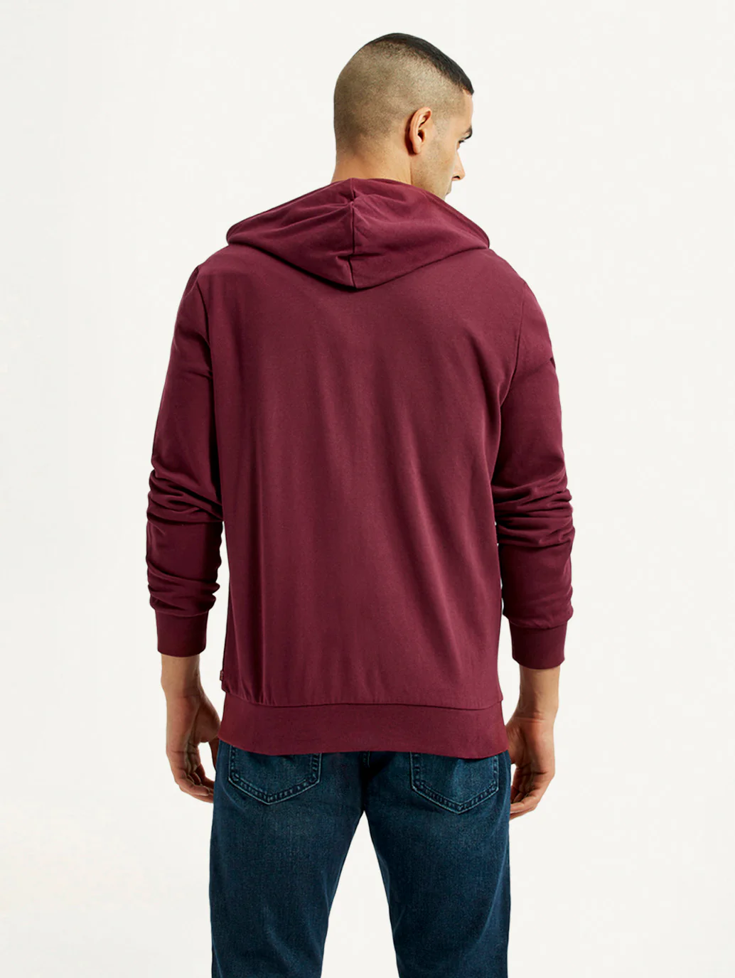 Men's Solid Maroon Hooded Sweatshirt - Image 2