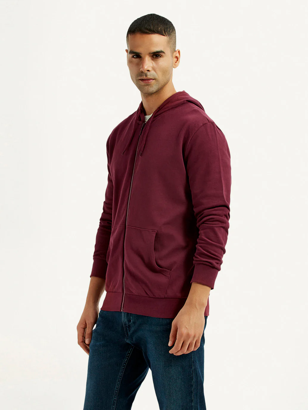 Men's Solid Maroon Hooded Sweatshirt - Image 3