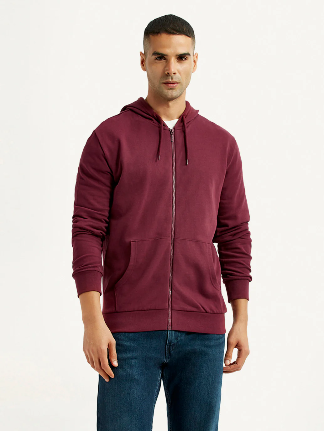 Men's Solid Maroon Hooded Sweatshirt - Image 5