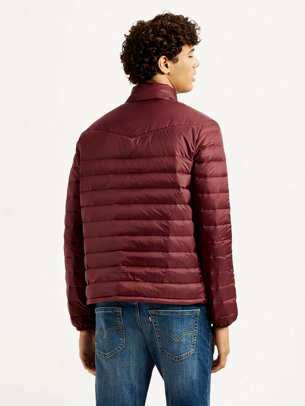 Men's Solid Maroon Puffer Jacket - Image 3