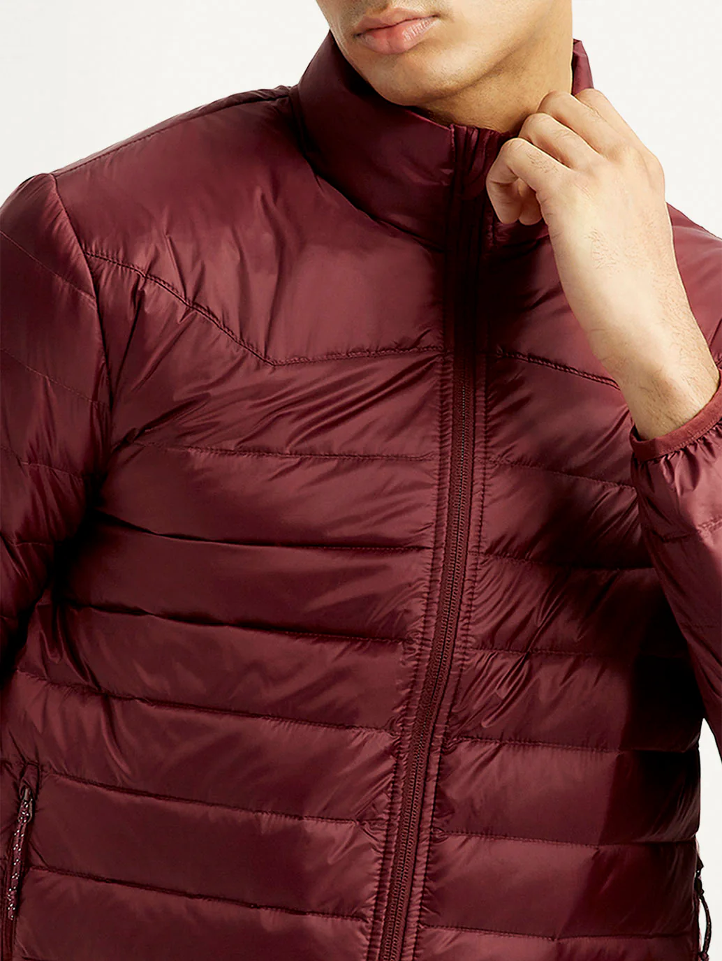 Men's Solid Maroon Puffer Jacket - Image 4