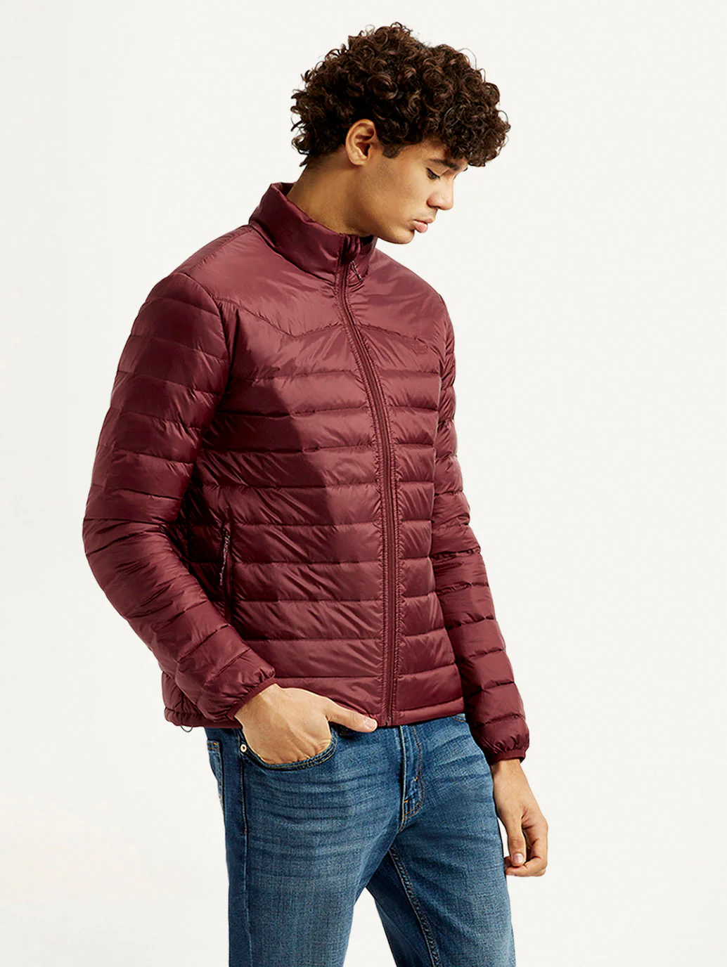 Men's Solid Maroon Puffer Jacket - Image 5