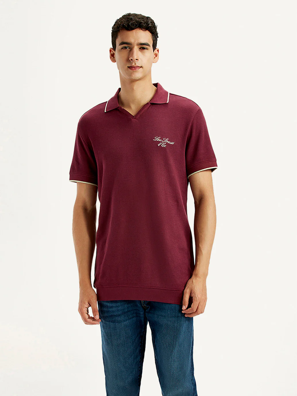 Men's Solid Maroon Slim Fit Polo T-shirt - Image 2