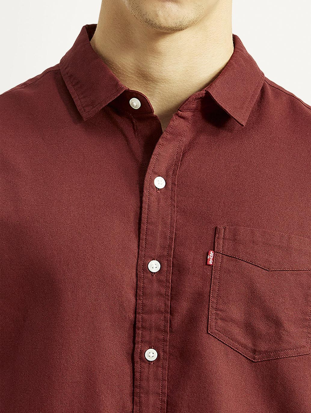 Men's Solid Maroon Slim Fit Oxford Shirt - Image 4