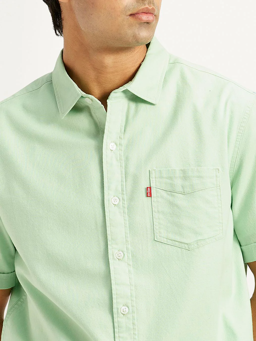 Men's Solid Green Spread Collar Shirt - Image 3