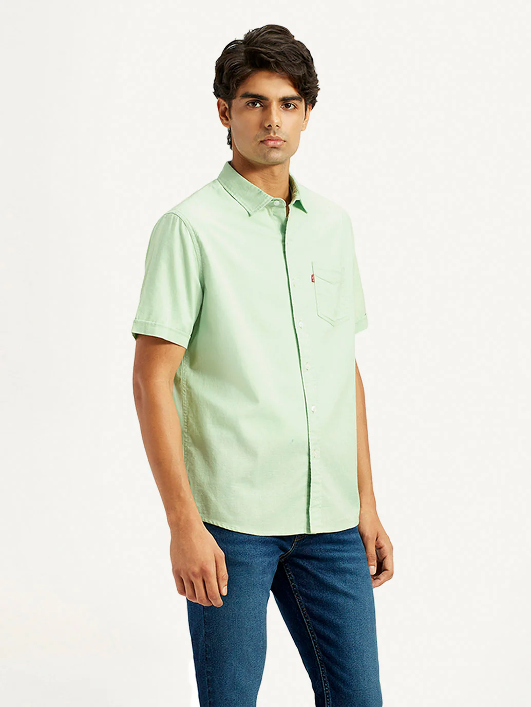 Men's Solid Green Spread Collar Shirt - Image 4