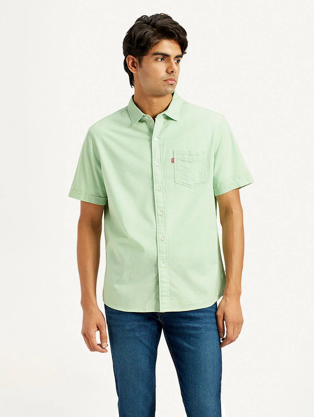 Men's Solid Green Spread Collar Shirt - Image 5