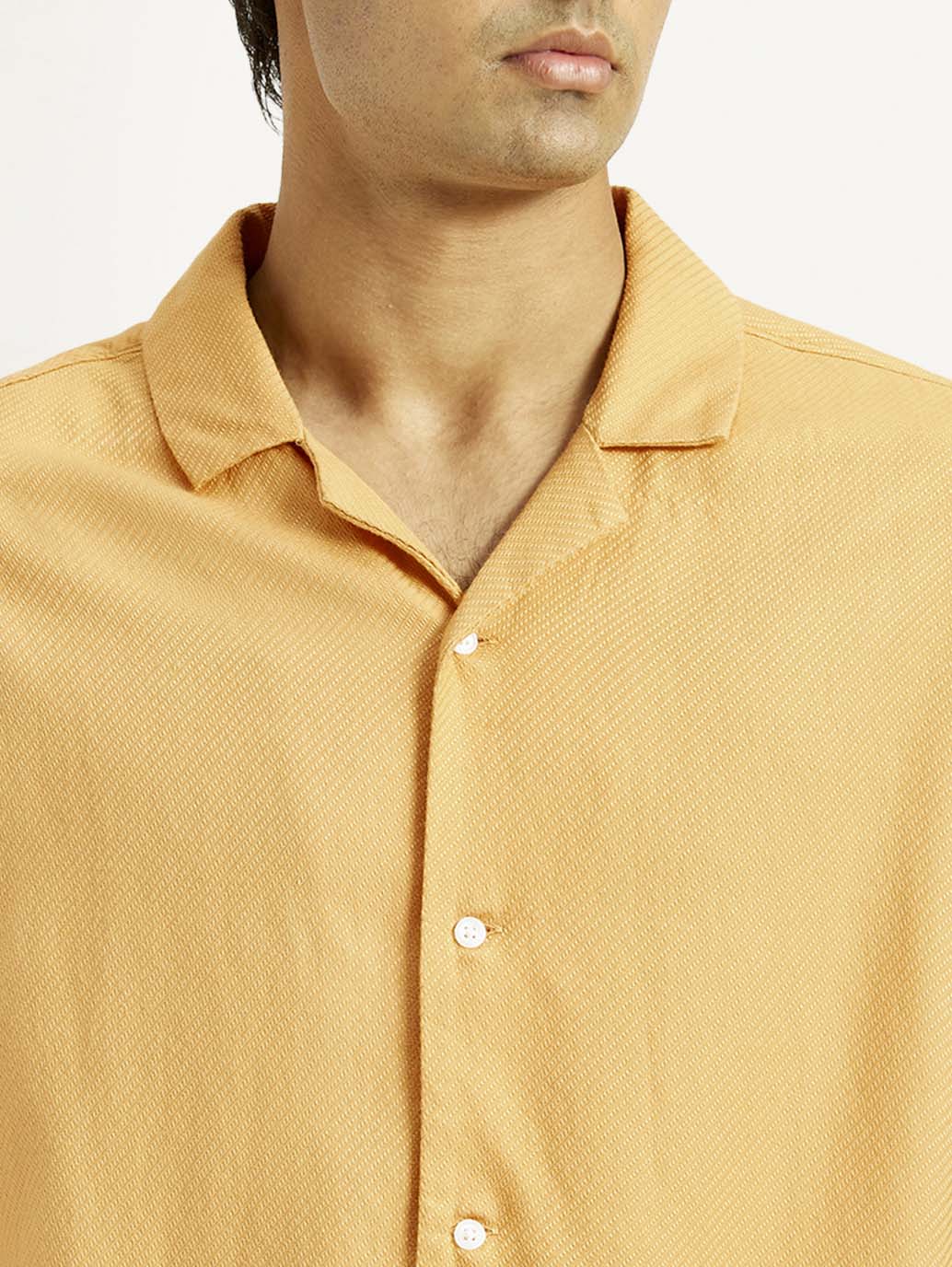 Men's Solid Mustard Camp Shirt - Image 3