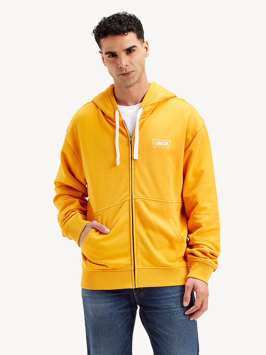 Men's Solid Mustard Hooded Sweatshirt - Image 2