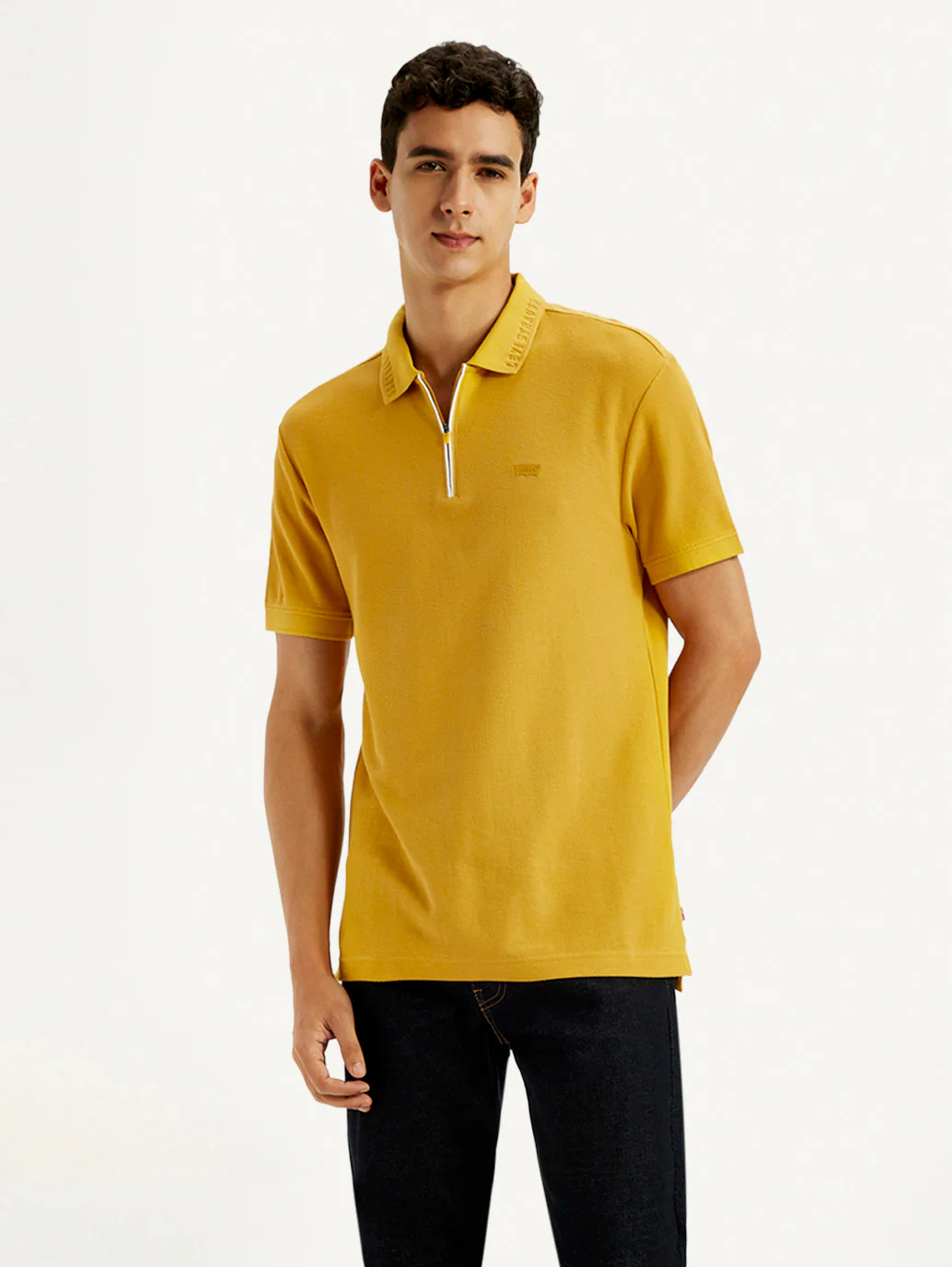 Men's Solid Yellow Slim Fit Polo T-shirt - Image 2