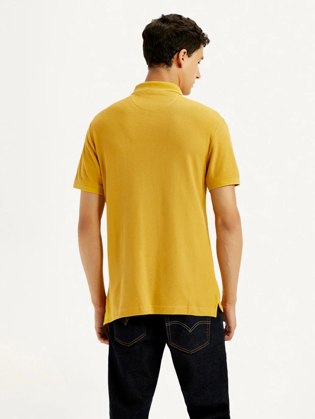 Men's Solid Yellow Slim Fit Polo T-shirt - Image 4