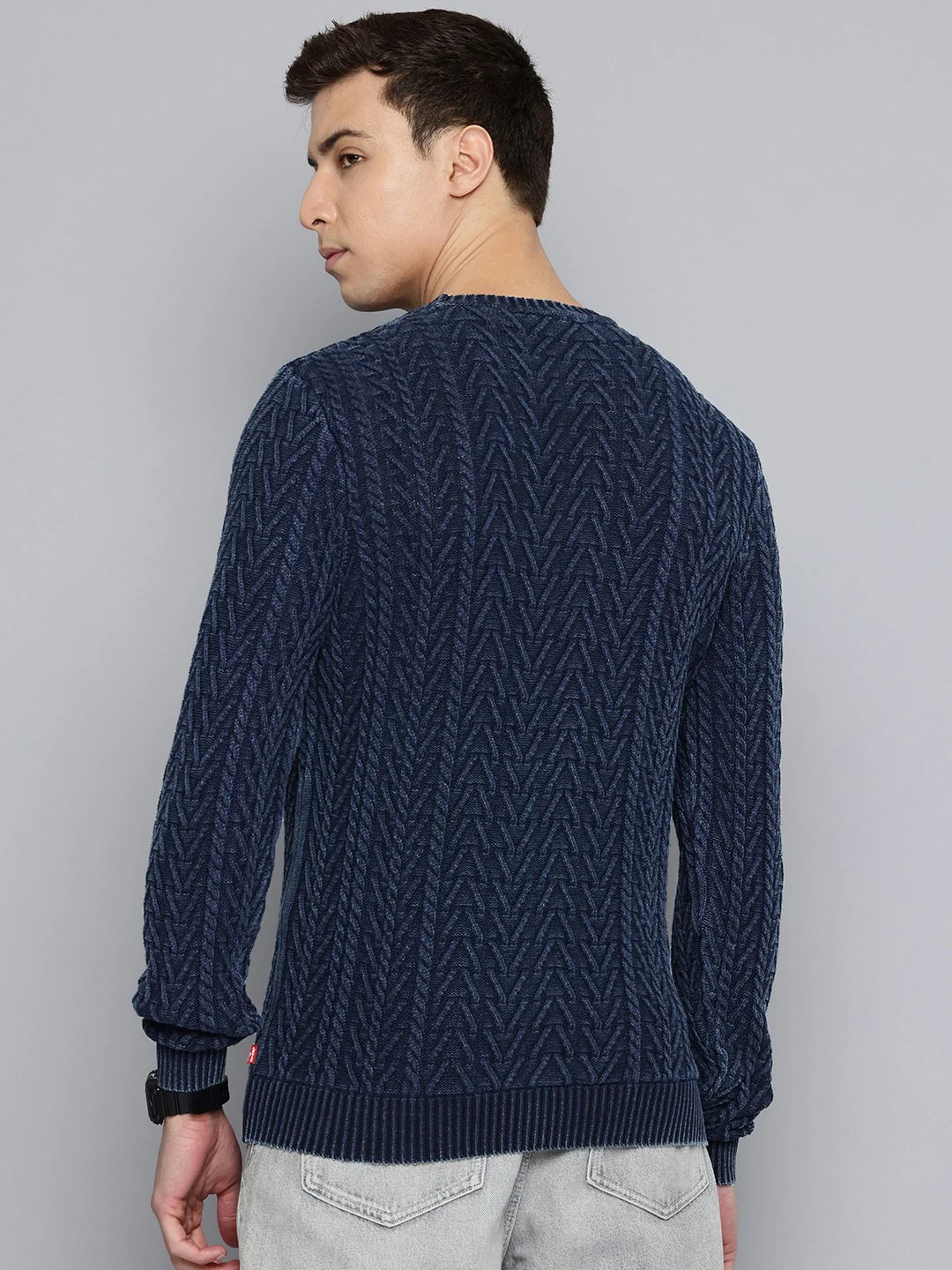 Men's Solid Navy Crew Neck Sweater - Image 2