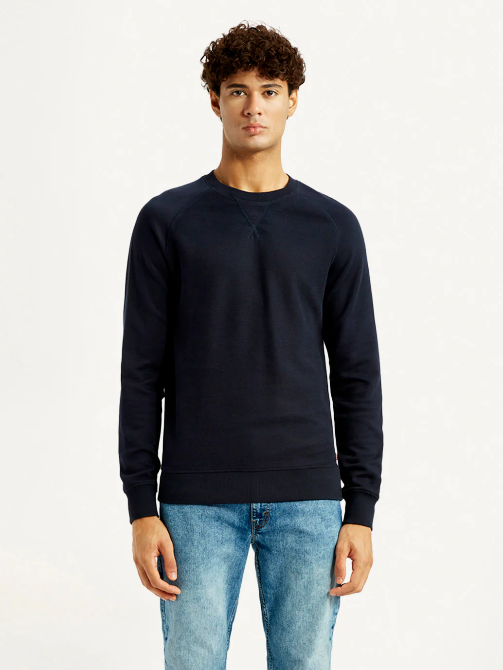 Men's Solid Navy Blue Crew Neck Sweatshirt - Image 2