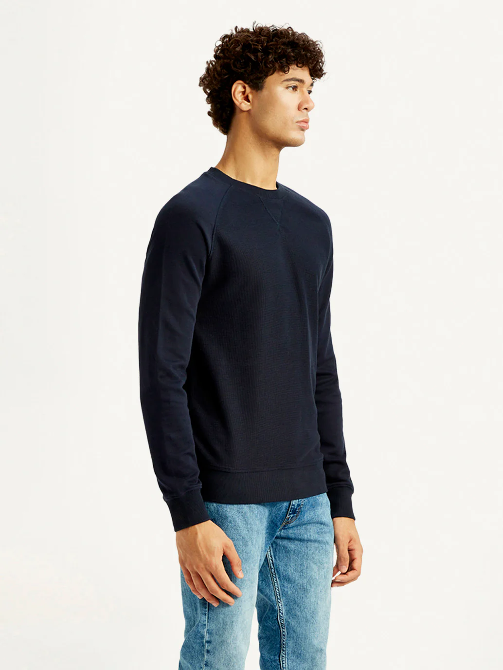 Men's Solid Navy Blue Crew Neck Sweatshirt - Image 5