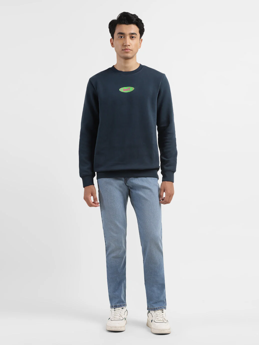 Men's Solid Navy Crew Neck Sweatshirt