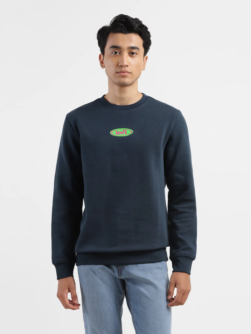 Men's Solid Navy Crew Neck Sweatshirt - Image 2