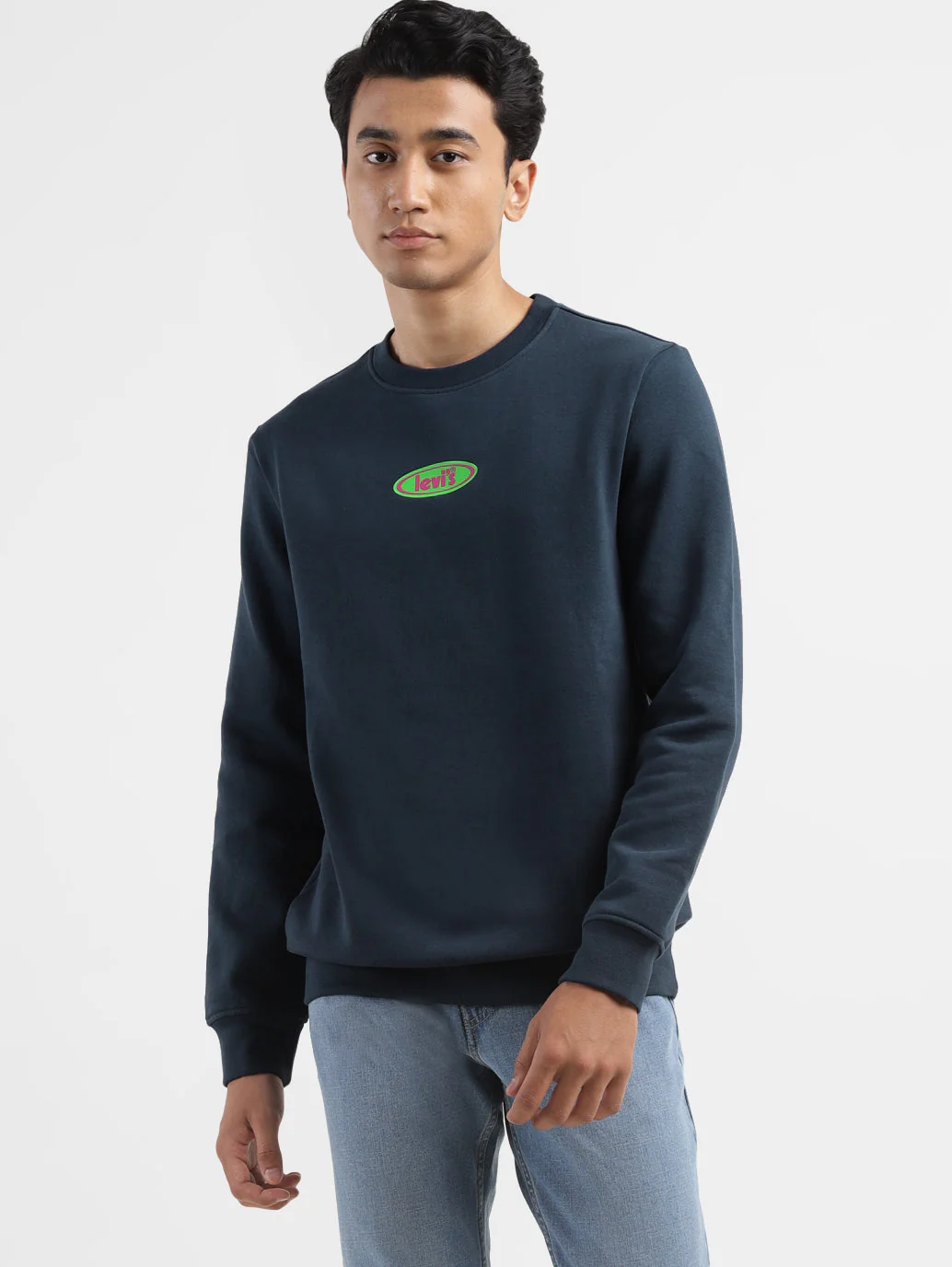 Men's Solid Navy Crew Neck Sweatshirt - Image 6