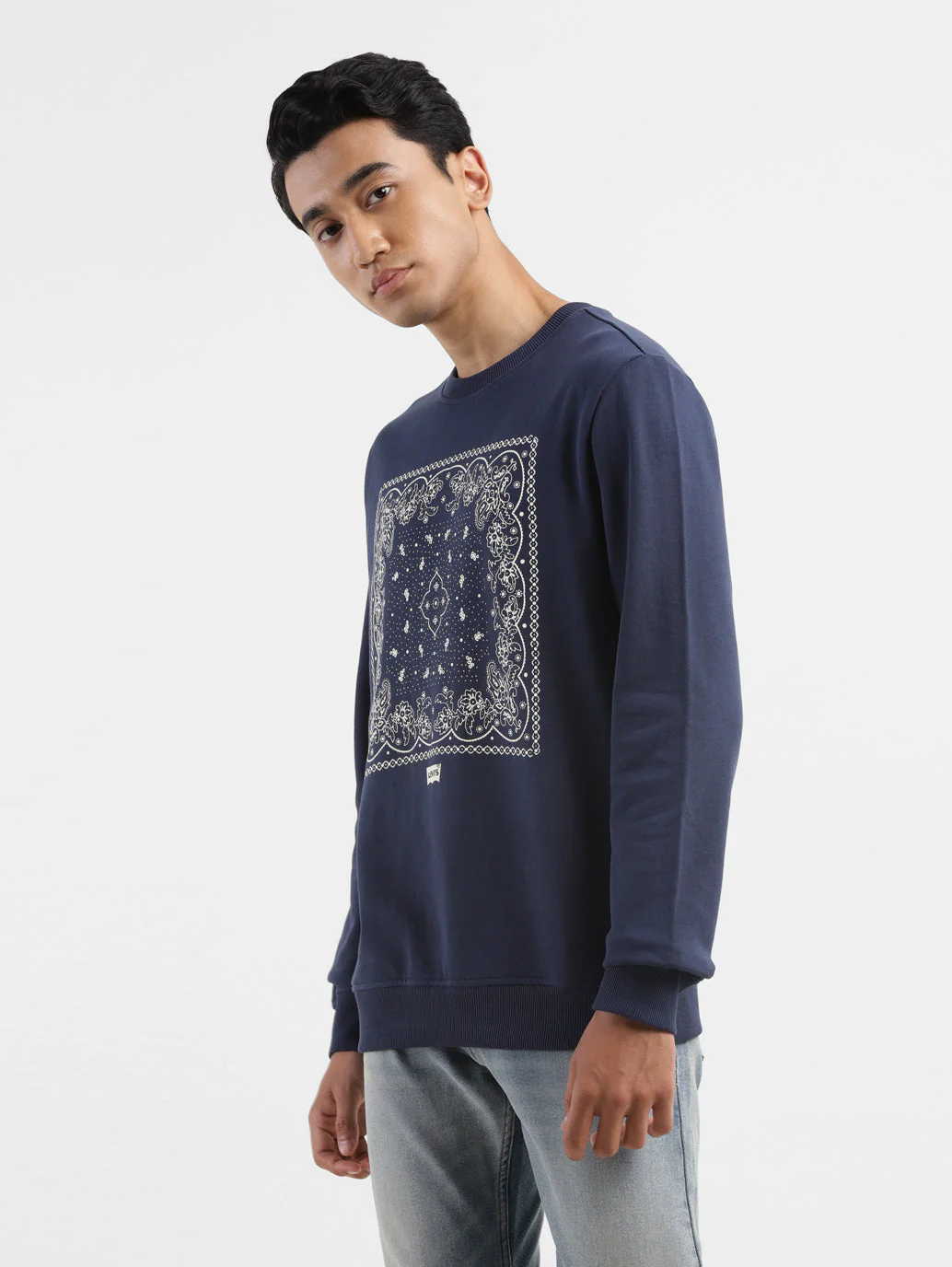 Men's Solid Navy Crew Neck Sweatshirt - Image 4