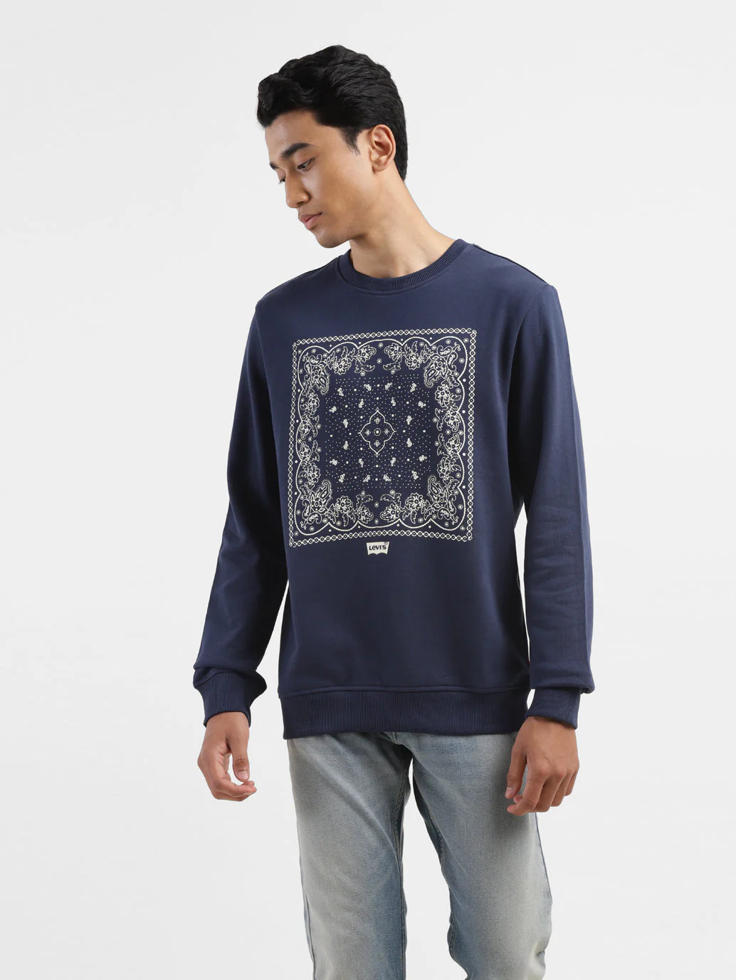 Men's Solid Navy Crew Neck Sweatshirt - Image 6