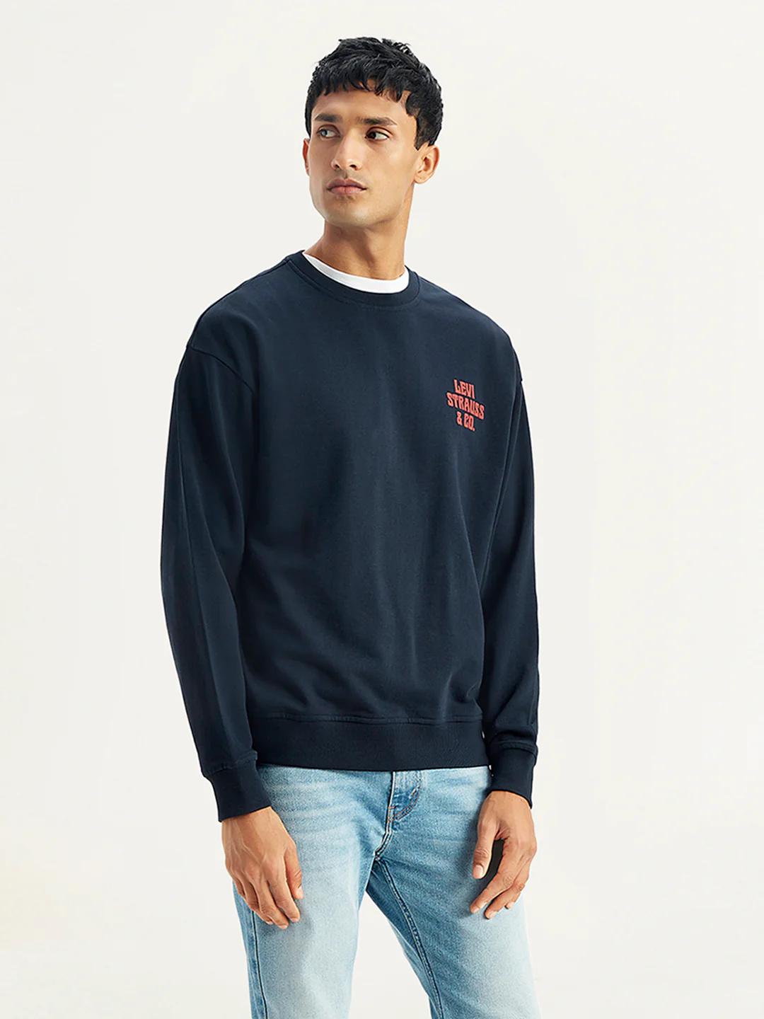 Men's Solid Navy Crew Neck Sweatshirt - Image 3