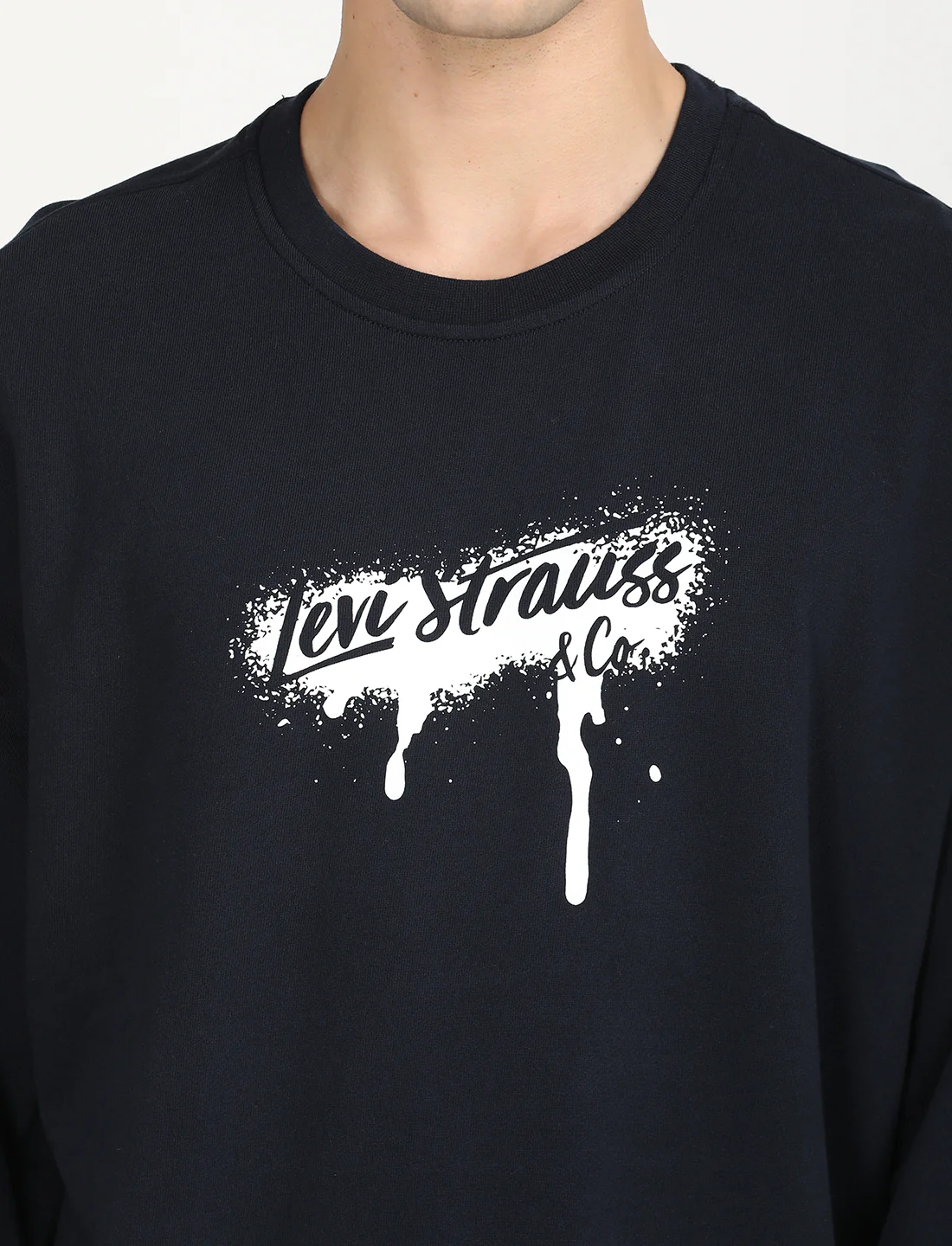 Men's Solid Navy Crew Neck Sweatshirt - Image 4
