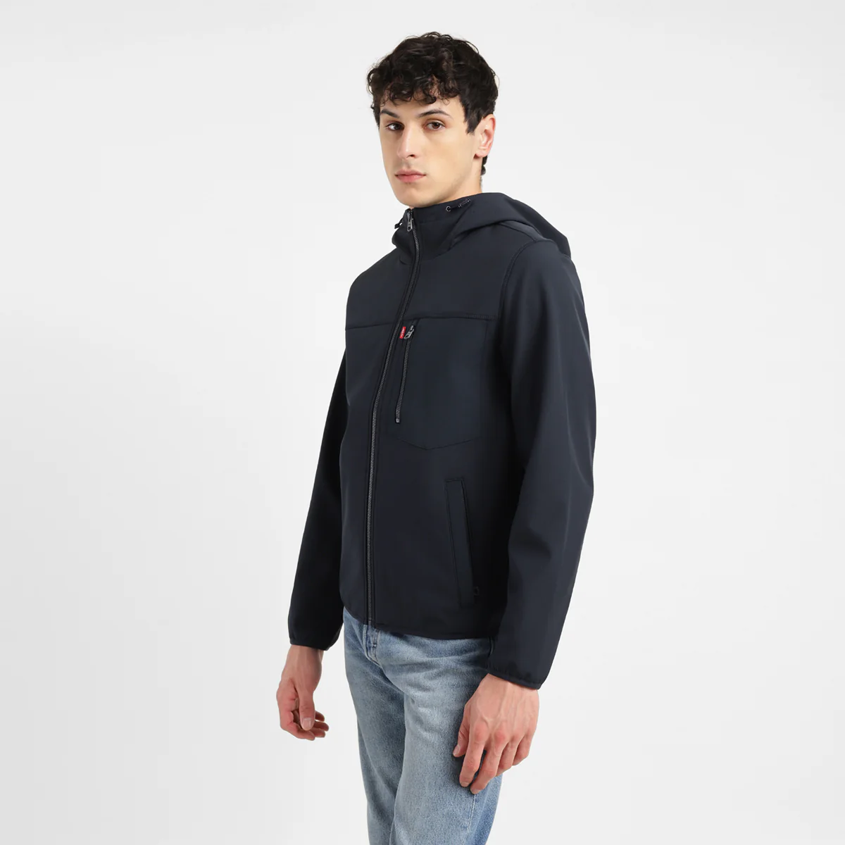 Men's Solid Navy Hooded Tailored Jacket - Image 6