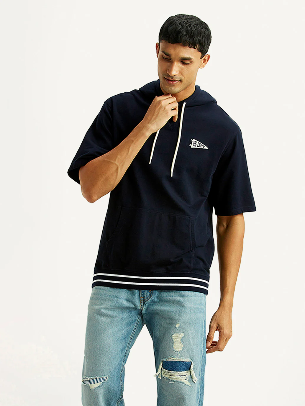 Men's Solid Navy Hooded Sweatshirt