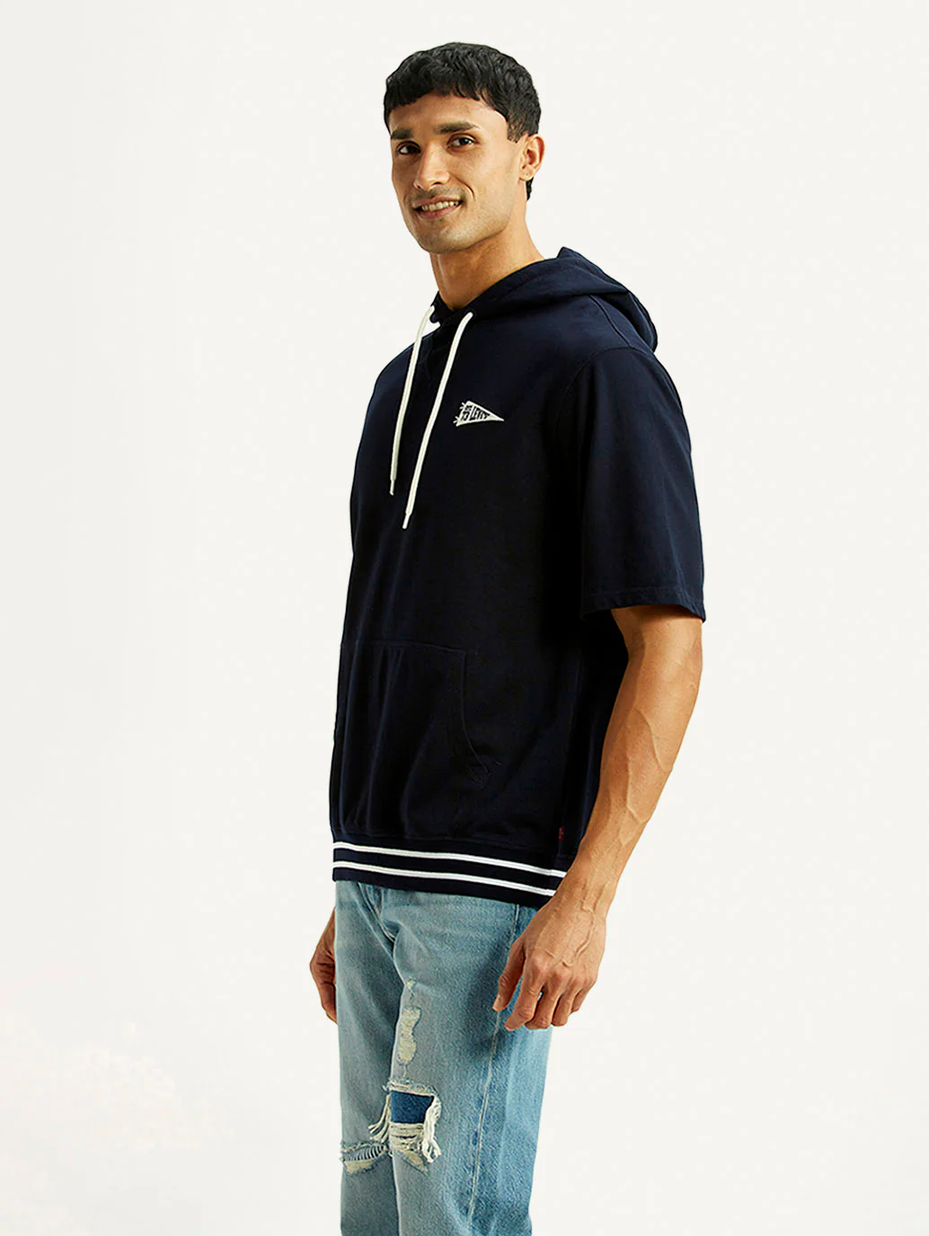 Men's Solid Navy Hooded Sweatshirt - Image 3