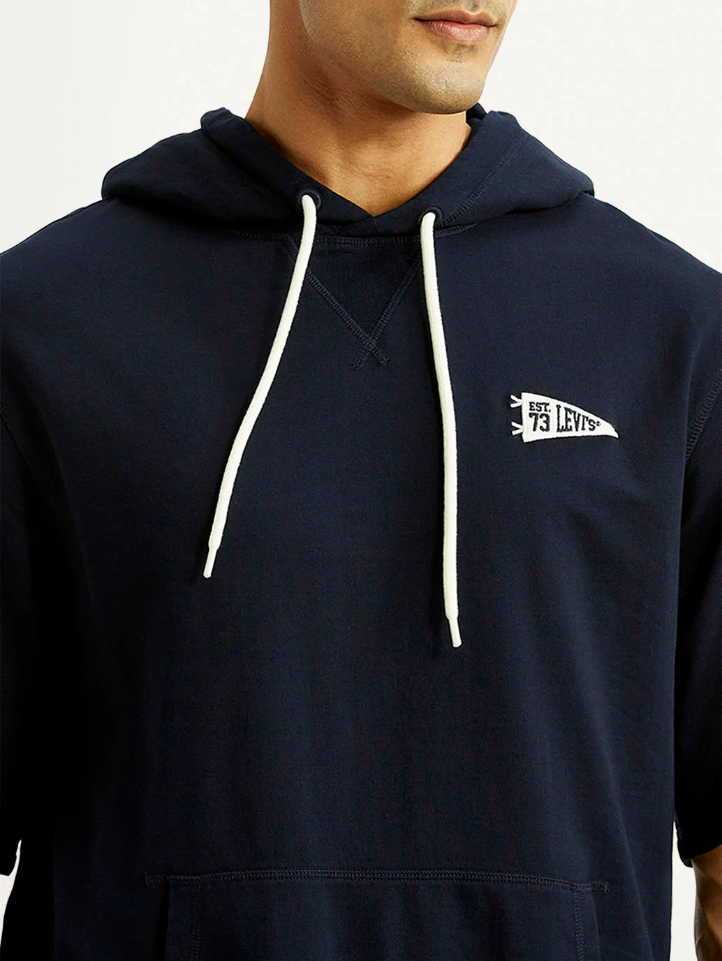 Men's Solid Navy Hooded Sweatshirt - Image 4