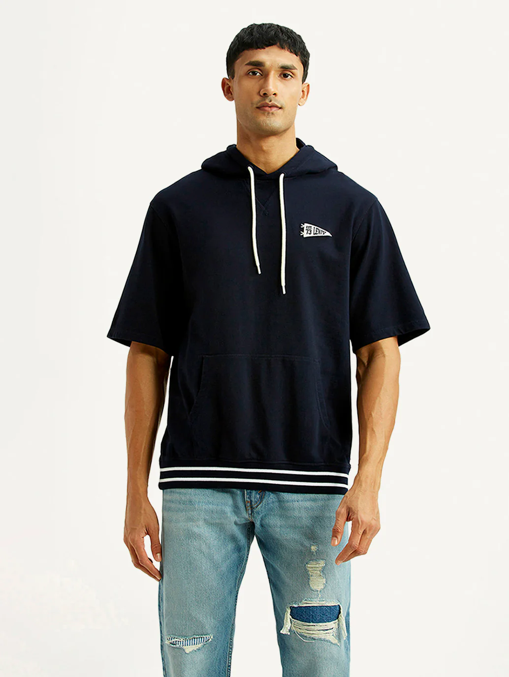 Men's Solid Navy Hooded Sweatshirt - Image 5