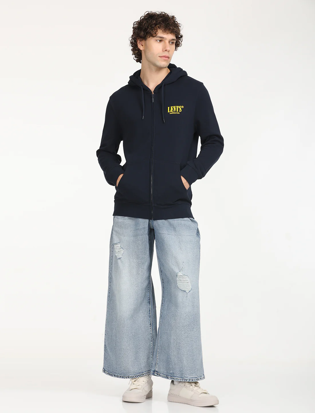 Men's Solid Navy Hooded Sweatshirt - Image 8