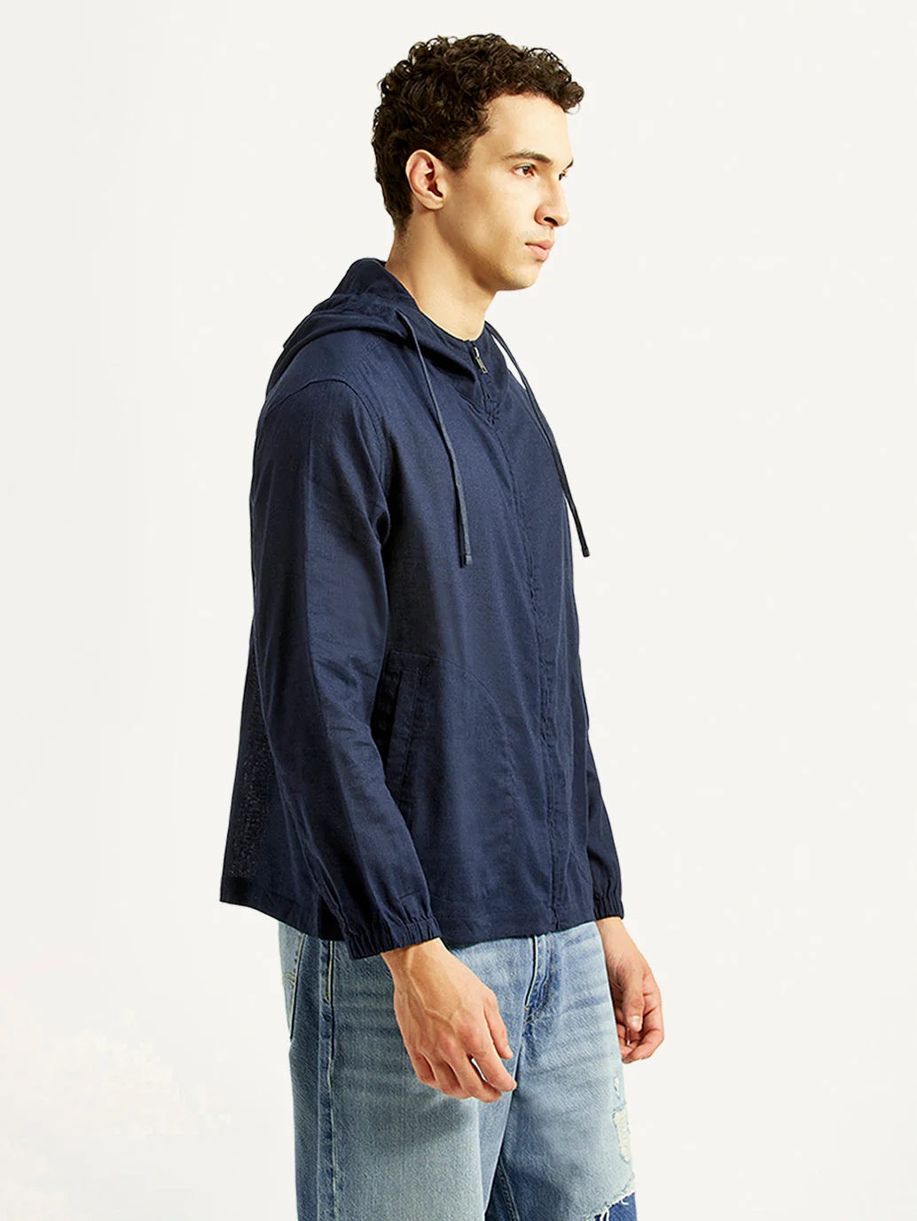 Men's Solid Navy Linen Jacket - Image 5
