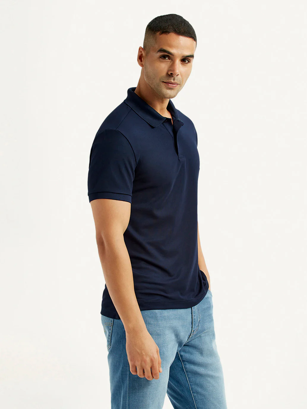 Men's Solid Navy Blue Polo T-Shirt - Image 3