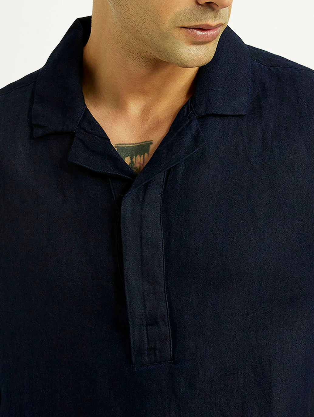 Men's Solid Navy Relaxed Fit Camp Shirt - Image 4