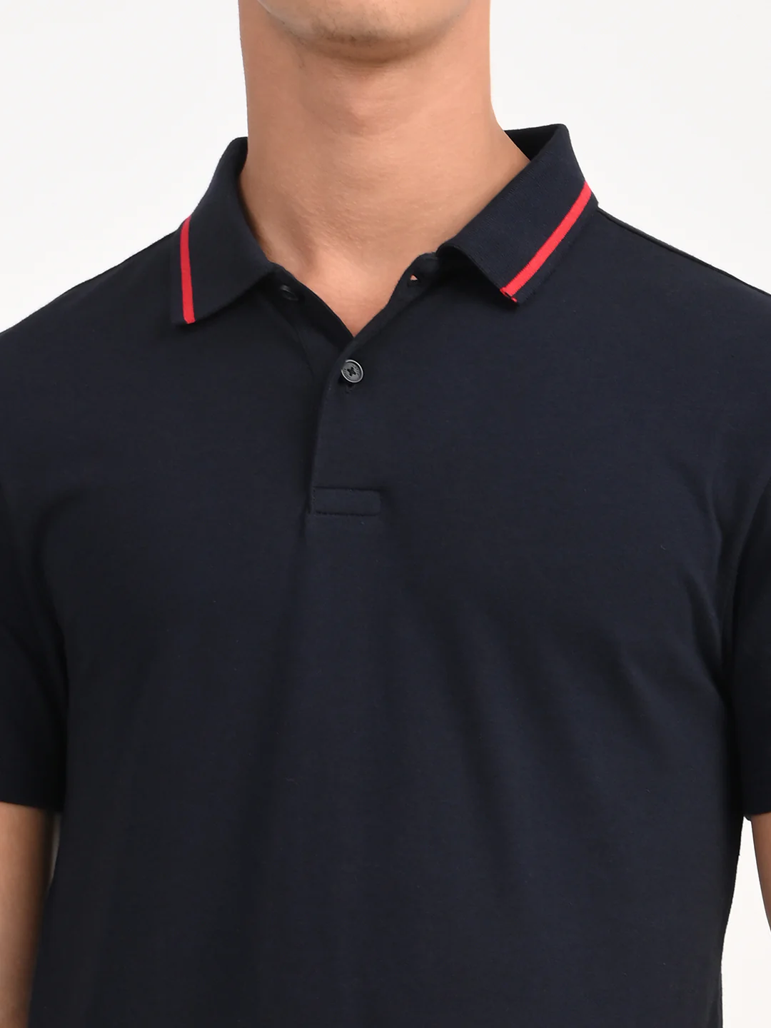 Men's Solid Navy Slim Fit Polo T-shirt - Image 2