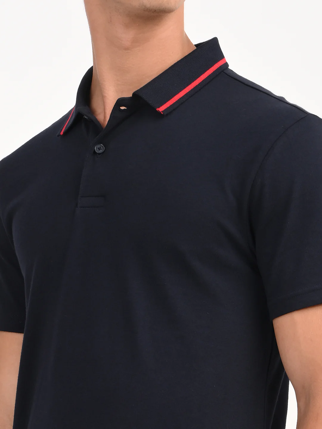 Men's Solid Navy Slim Fit Polo T-shirt - Image 3