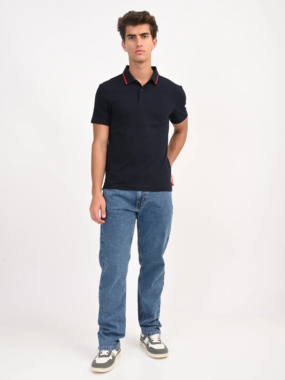 Men's Solid Navy Slim Fit Polo T-shirt - Image 4