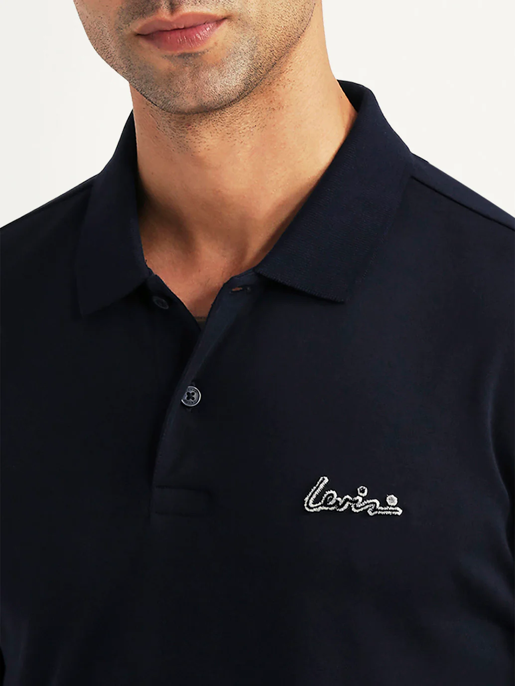 Men's Solid Navy Slim Fit Polo T-shirt - Image 4