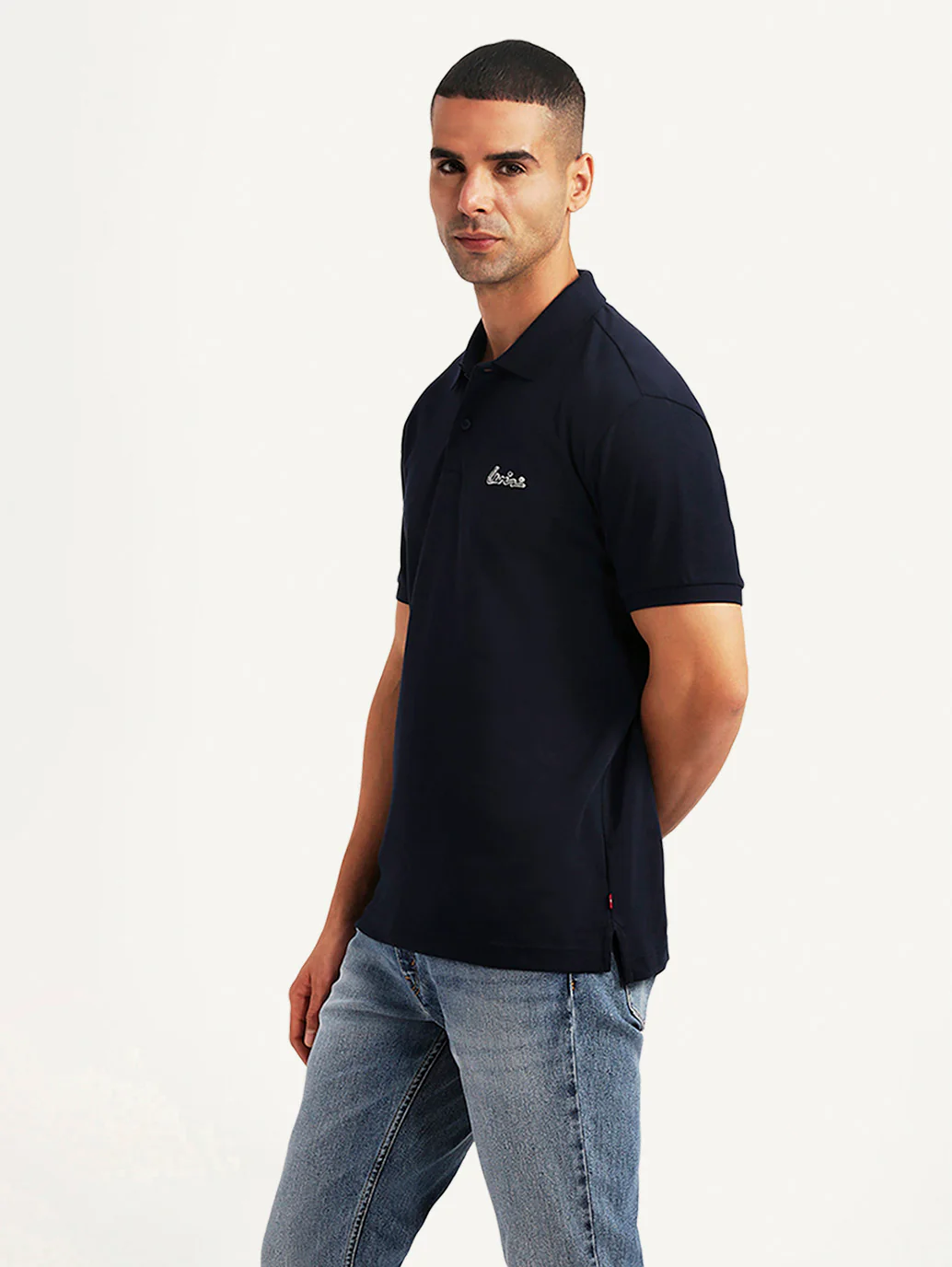 Men's Solid Navy Slim Fit Polo T-shirt - Image 5