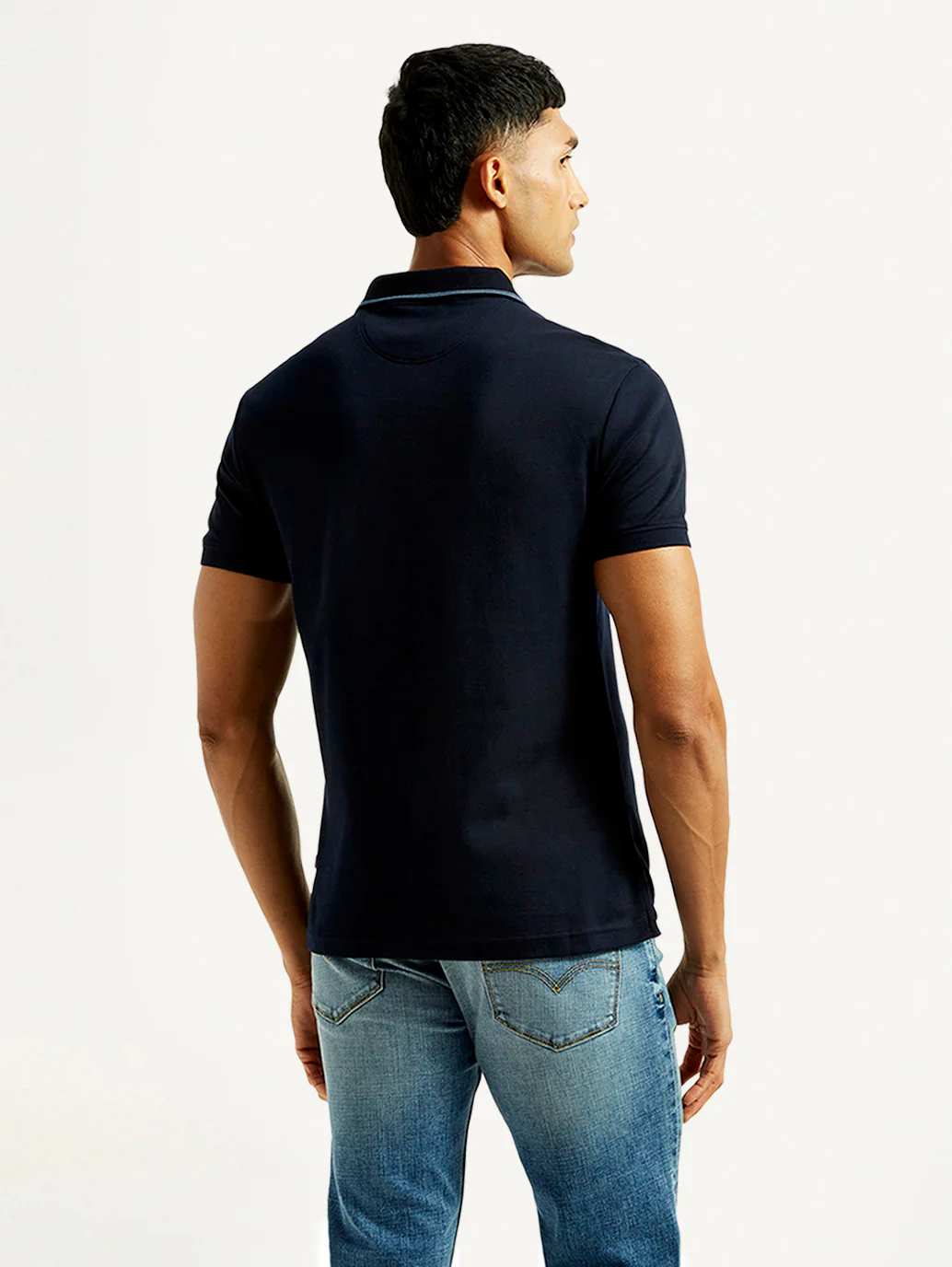 Men's Solid Navy Slim Fit Polo T-shirt - Image 3