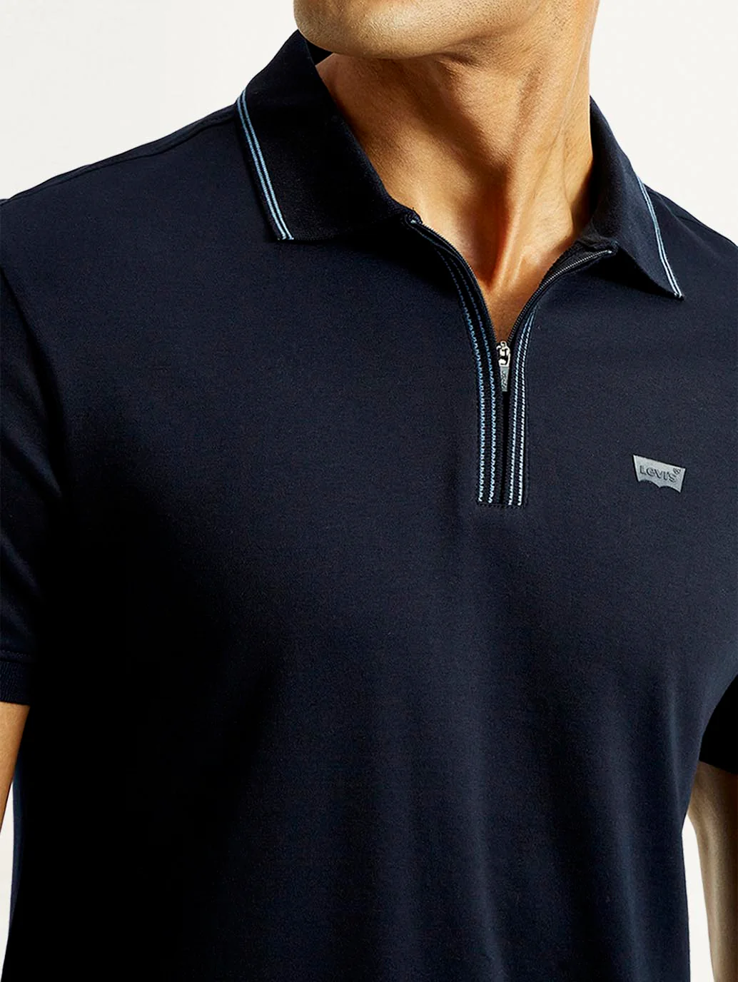 Men's Solid Navy Slim Fit Polo T-shirt - Image 4