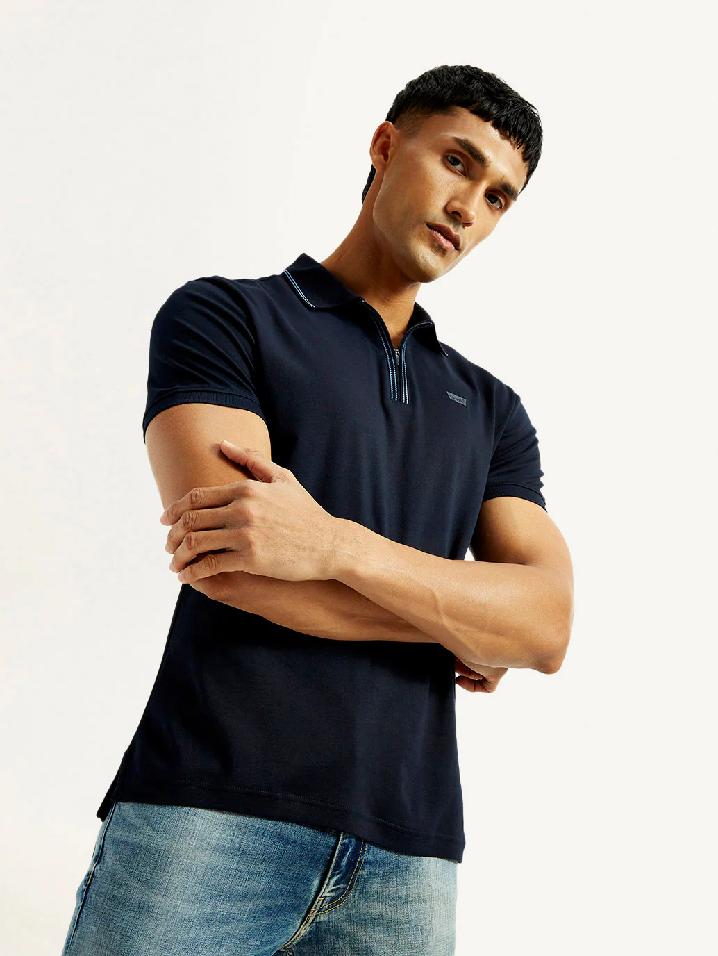 Men's Solid Navy Slim Fit Polo T-shirt - Image 6