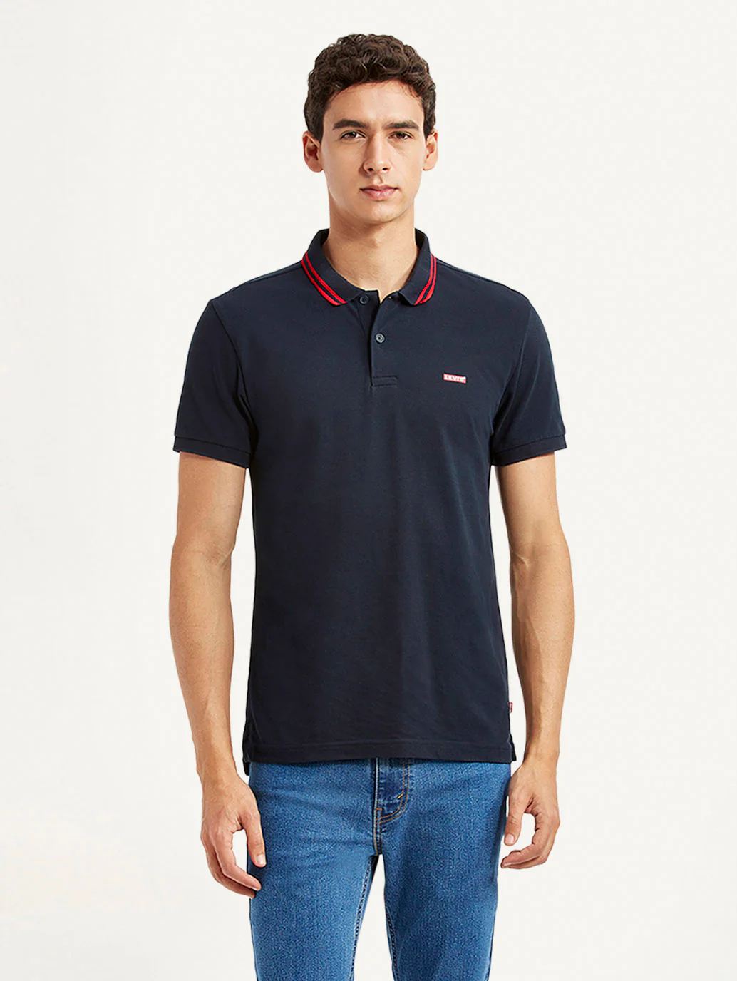 Men's Solid Navy Slim Fit Polo T-shirt - Image 4