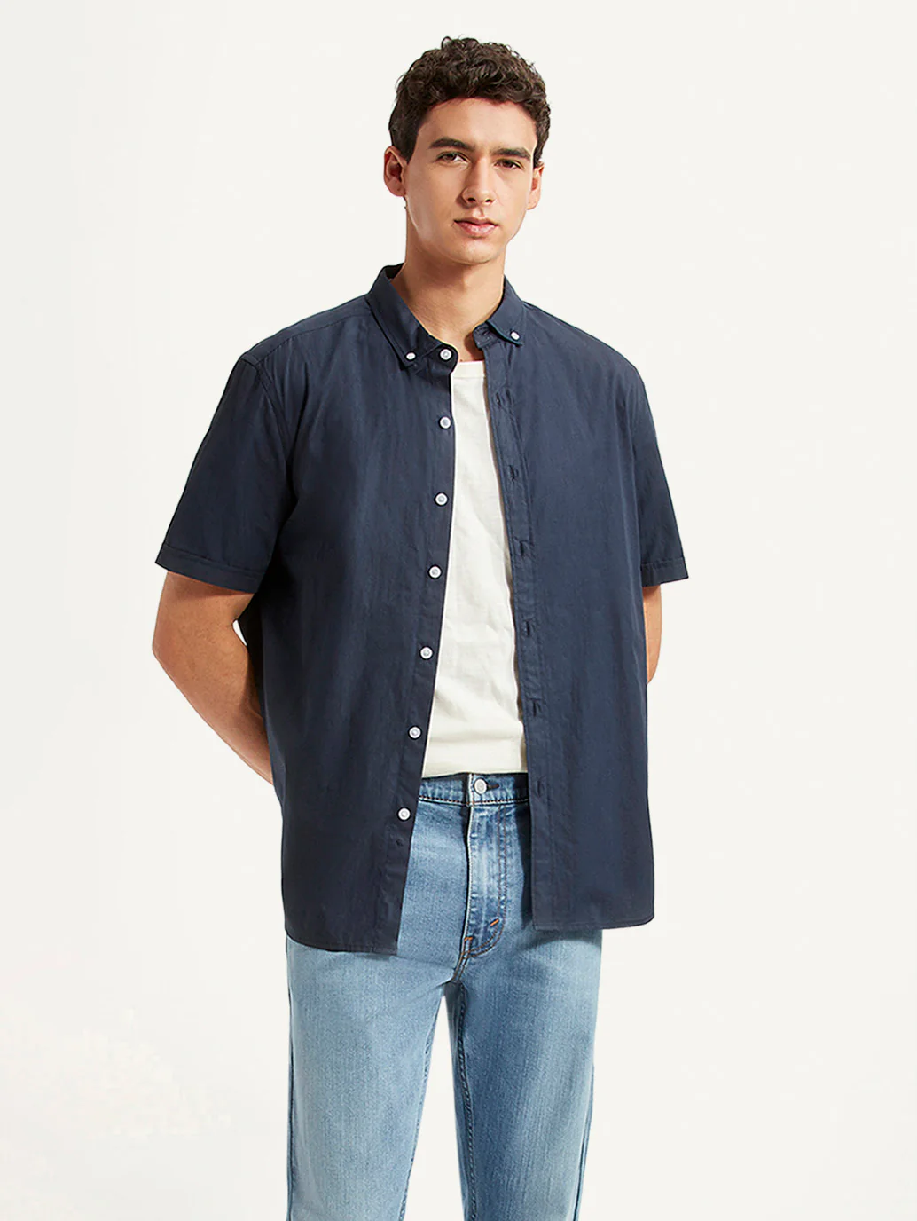 Men's Solid Navy Slim Fit Poplin Shirt