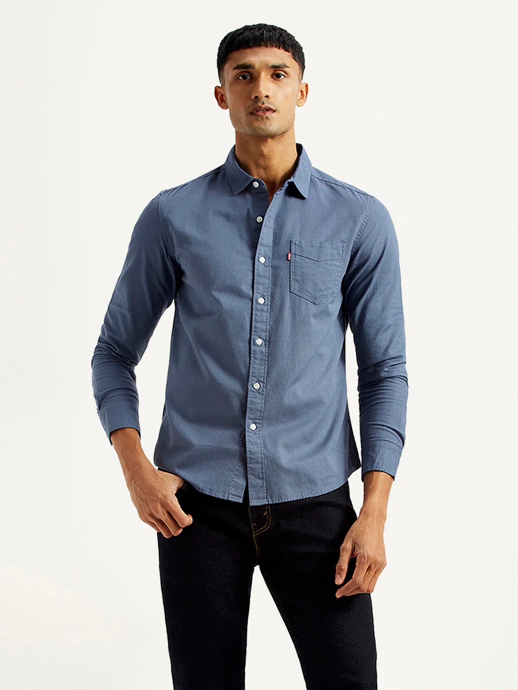 Men's Solid Navy Slim Fit Shirt - Image 2