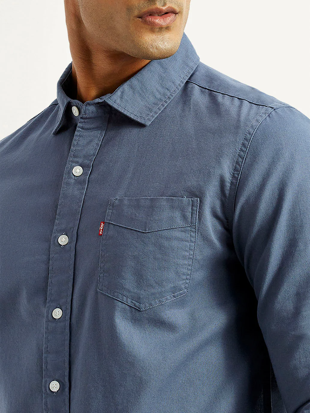 Men's Solid Navy Slim Fit Shirt - Image 5